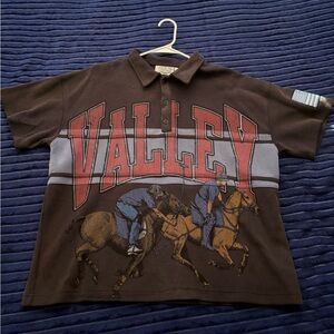 Brown Polo Shirt with Western Print